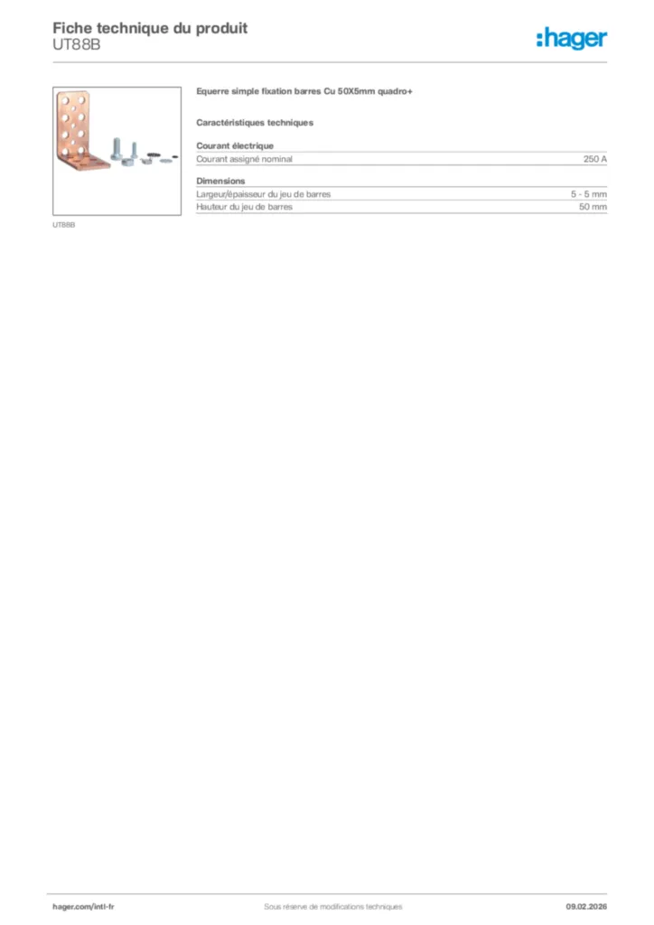 Image Hager Fiche technique du produit UT88B | Hager Afrique