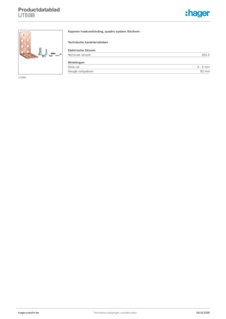 Afbeelding Hager Productdatablad UT88B | Hager Belgium