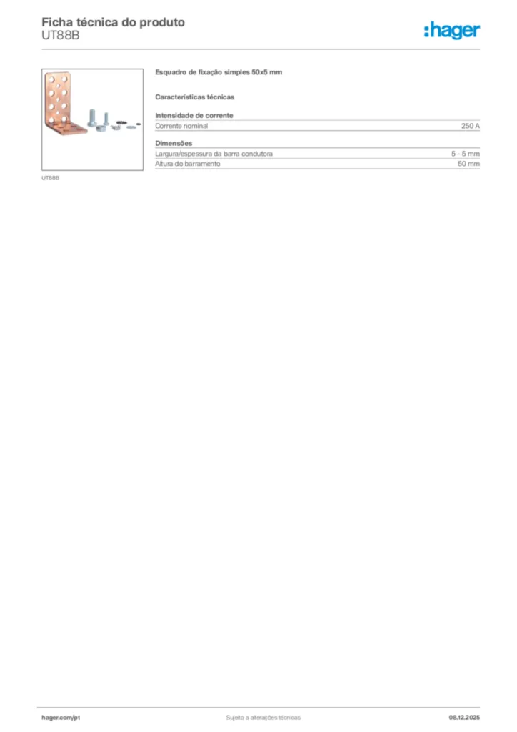 Imagem Hager Ficha técnica do produto UT88B | Hager Portugal