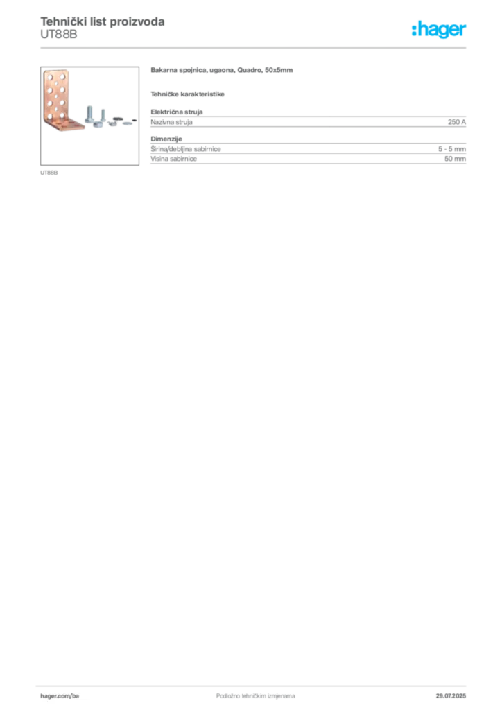 Slika Hager Product data sheet UT88B  | Hager