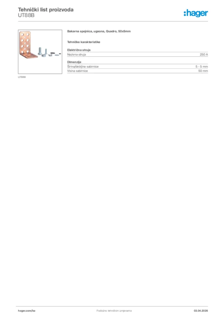 Slika Hager Tehnički list proizvoda UT88B  | Hager