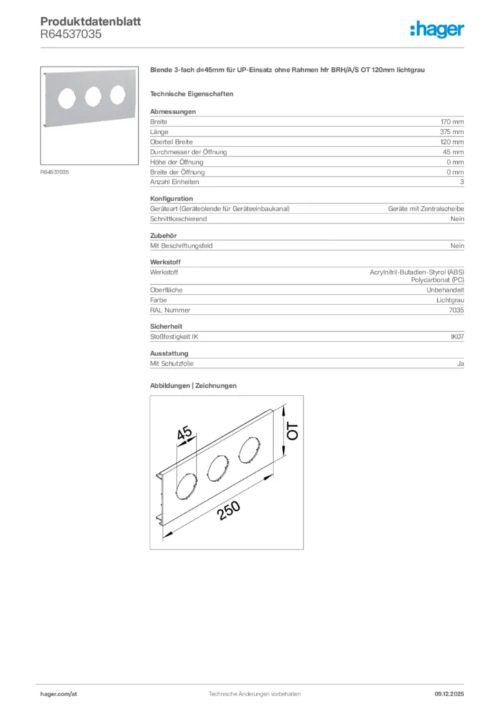 Bild Hager Produktdatenblatt R64537035 | Hager Deutschland