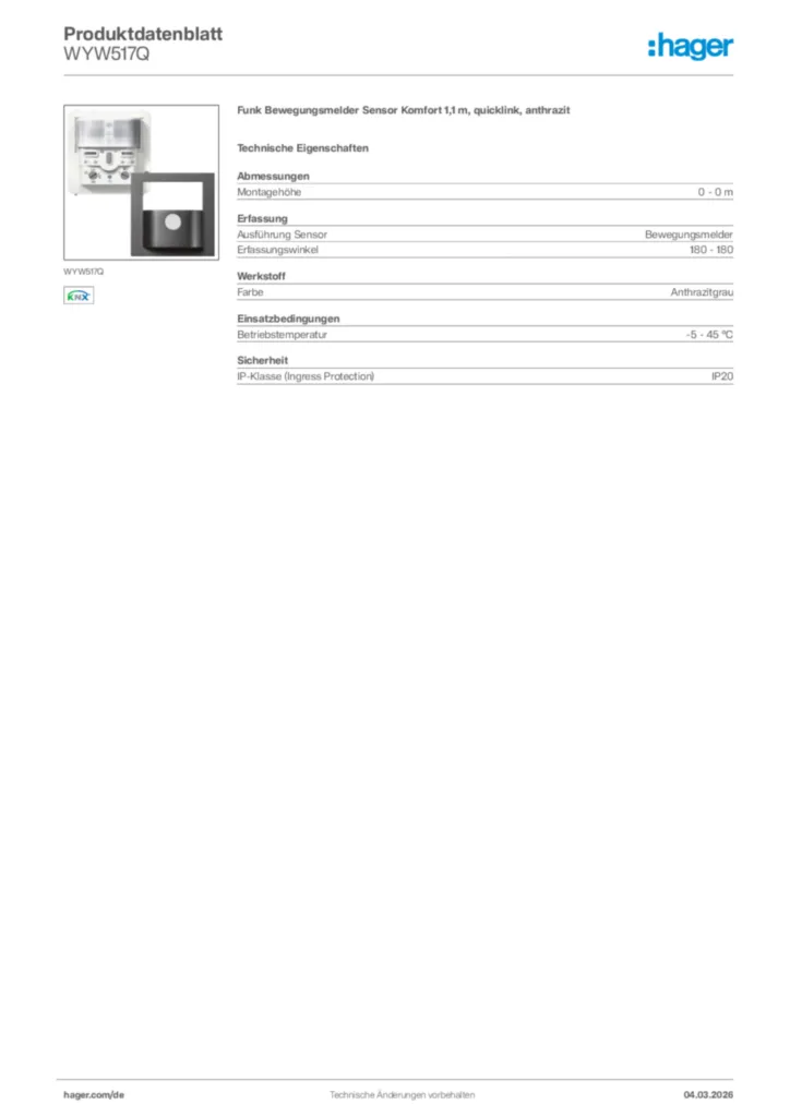 Bild Hager Produktdatenblatt WYW517Q | Hager Deutschland