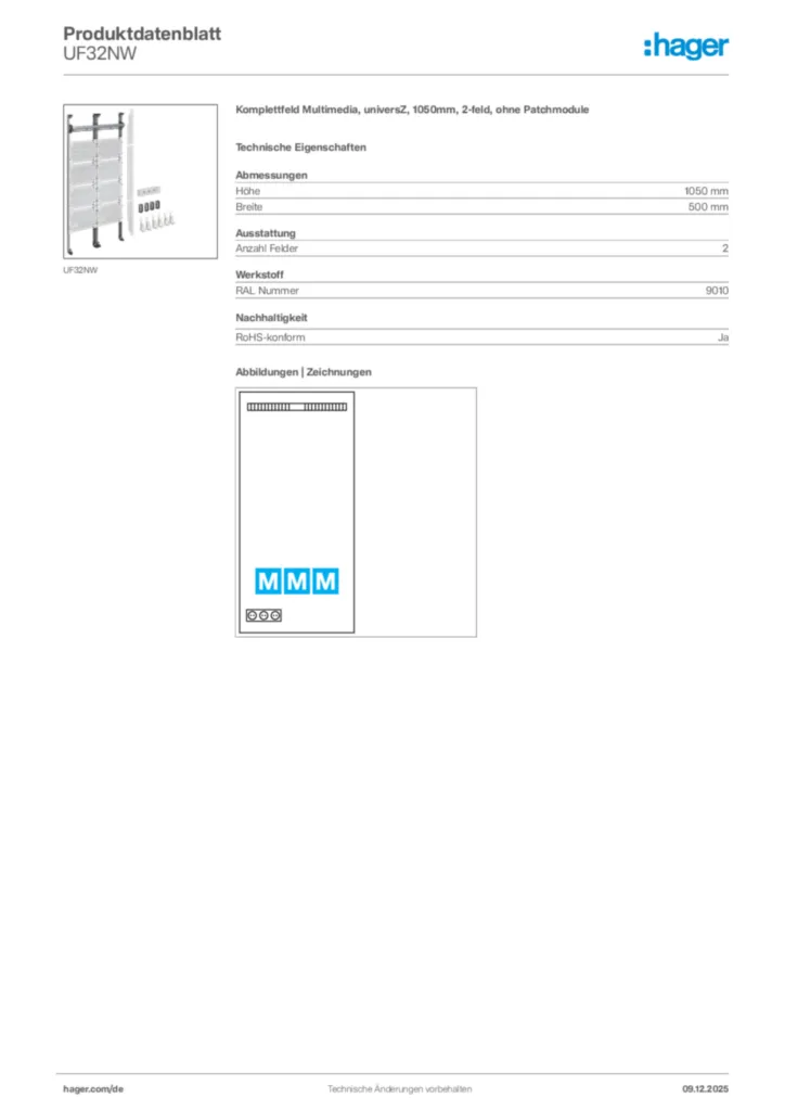 Hager Produktdatenblatt UF32NW