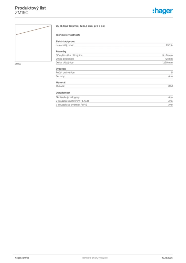 Obrázek Hager Produktový list ZM15C | Hager