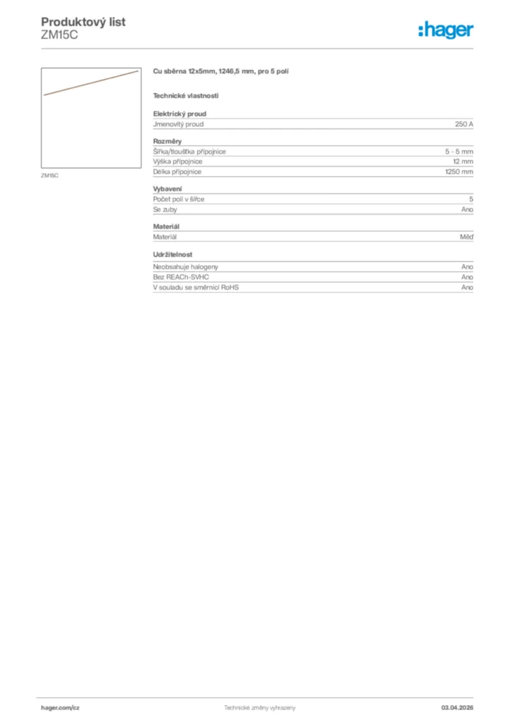 Obrázek Hager Product data sheet ZM15C | Hager