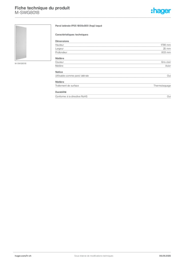 Image Hager Fiche technique du produit M-SWG8018 | Hager Suisse