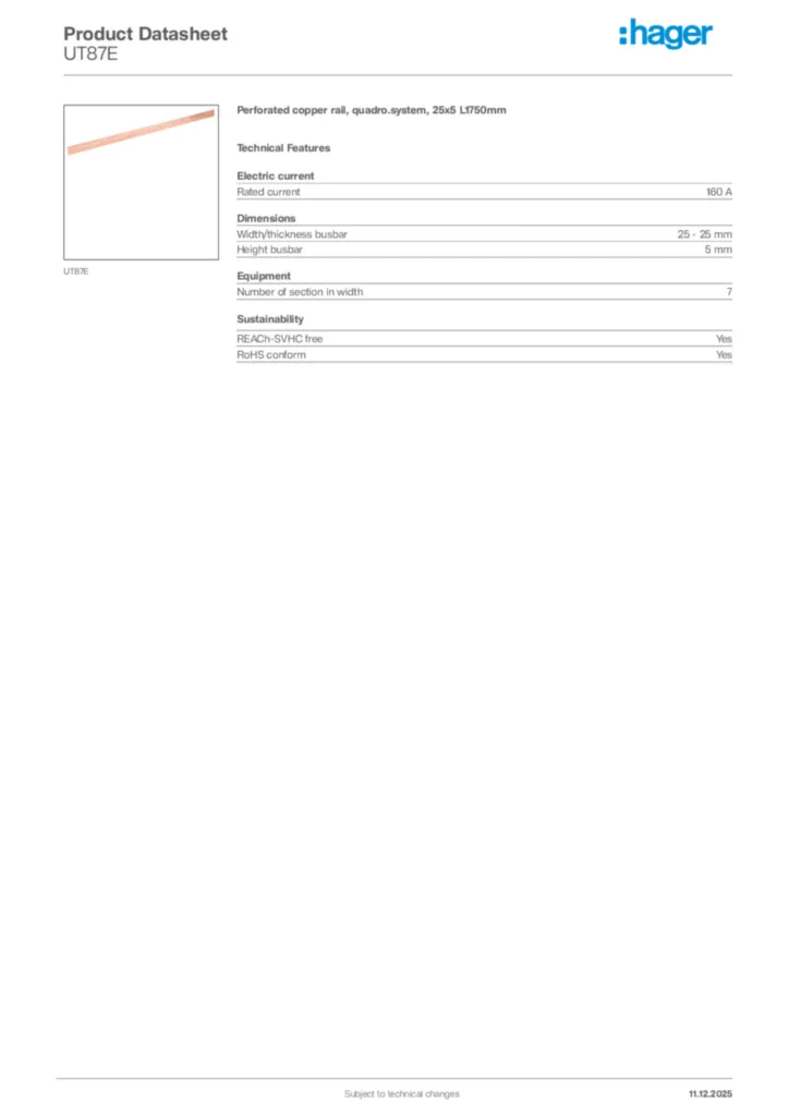 Image Hager Product data sheet UT87E  | Hager Africa