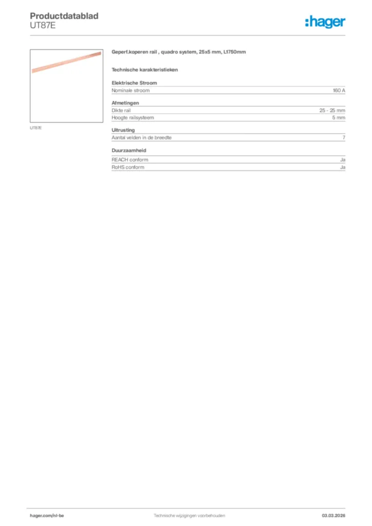 Afbeelding Hager Productdatablad UT87E | Hager Belgium