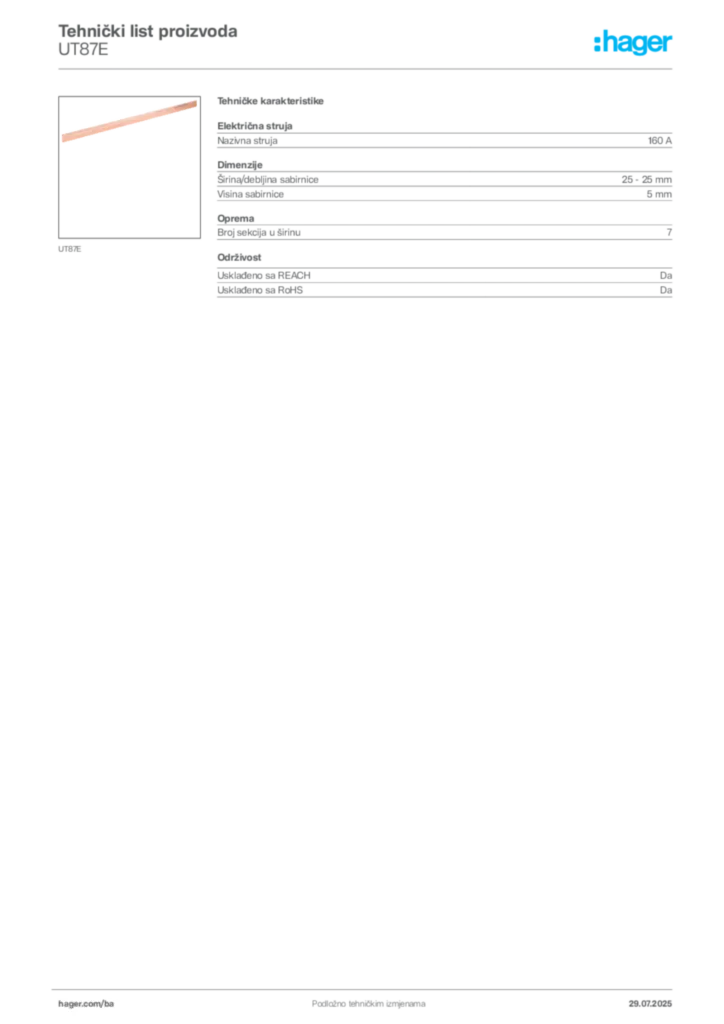 Slika Hager Product data sheet UT87E  | Hager