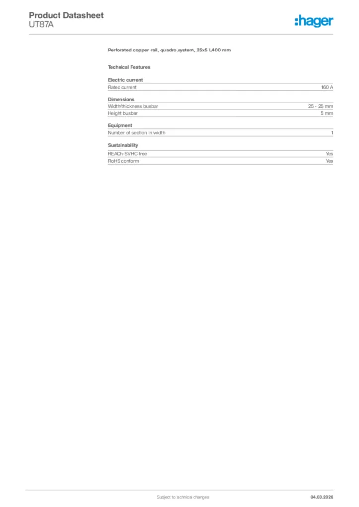 Image Hager Product data sheet UT87A  | Hager Africa