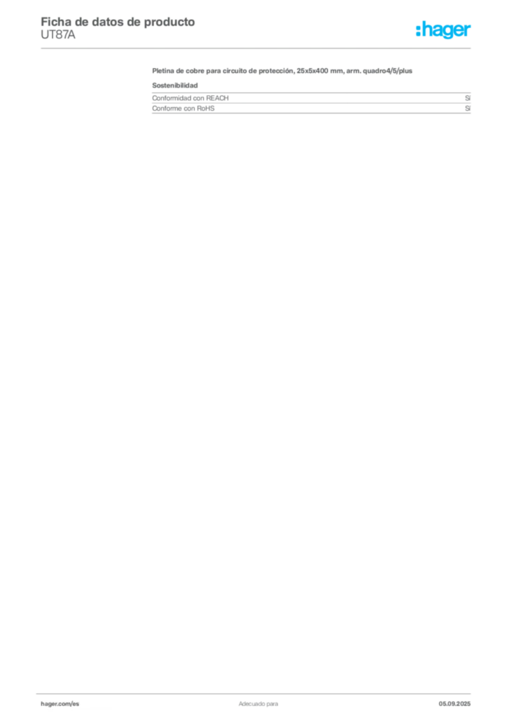 Imagen Hager Ficha de datos de producto UT87A | Hager España