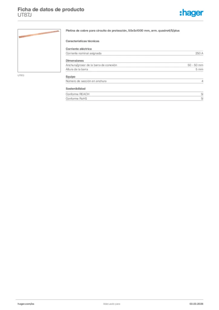 Imagen Hager Ficha de datos de producto UT87J | Hager España