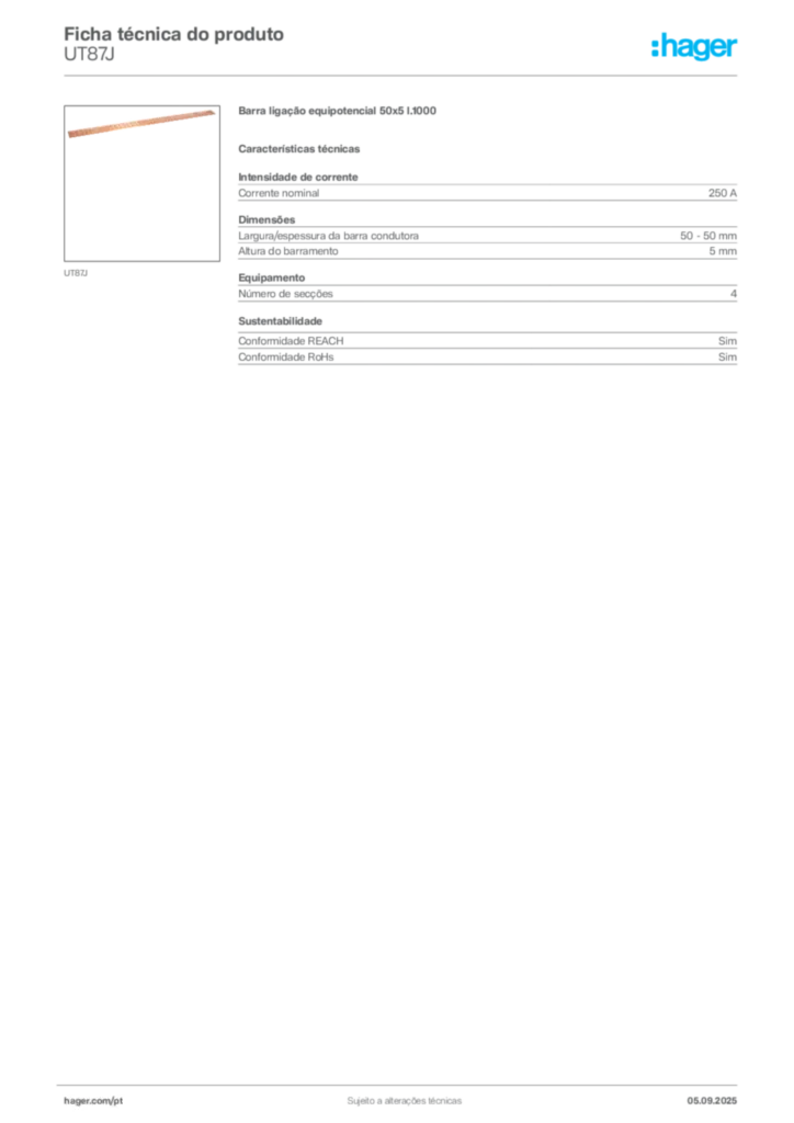 Imagem Hager Ficha técnica do produto UT87J | Hager Portugal