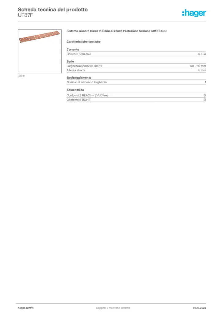 Immagine Hager Scheda tecnica del prodotto UT87F | Hager Italia