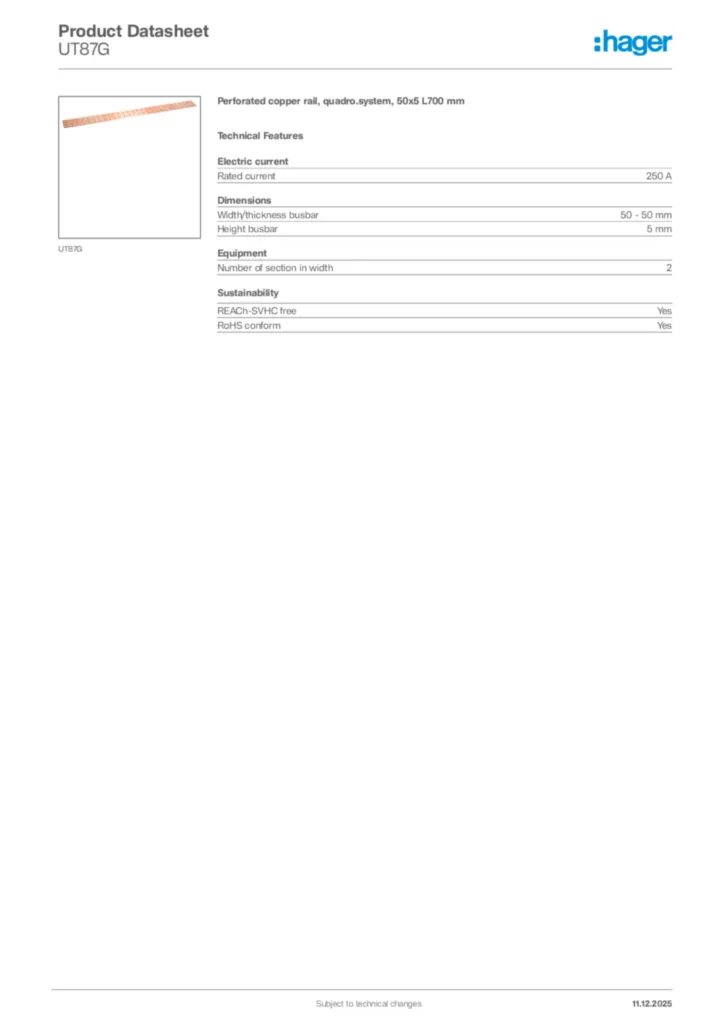Image Hager Product data sheet UT87G  | Hager Africa