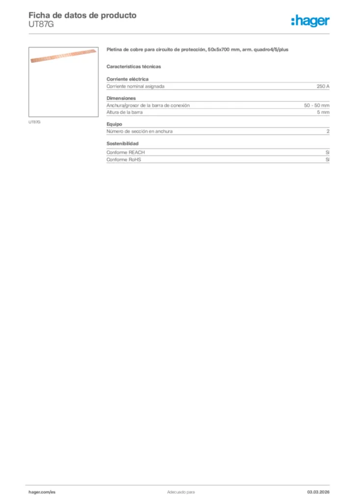 Imagen Hager Ficha de datos de producto UT87G | Hager España