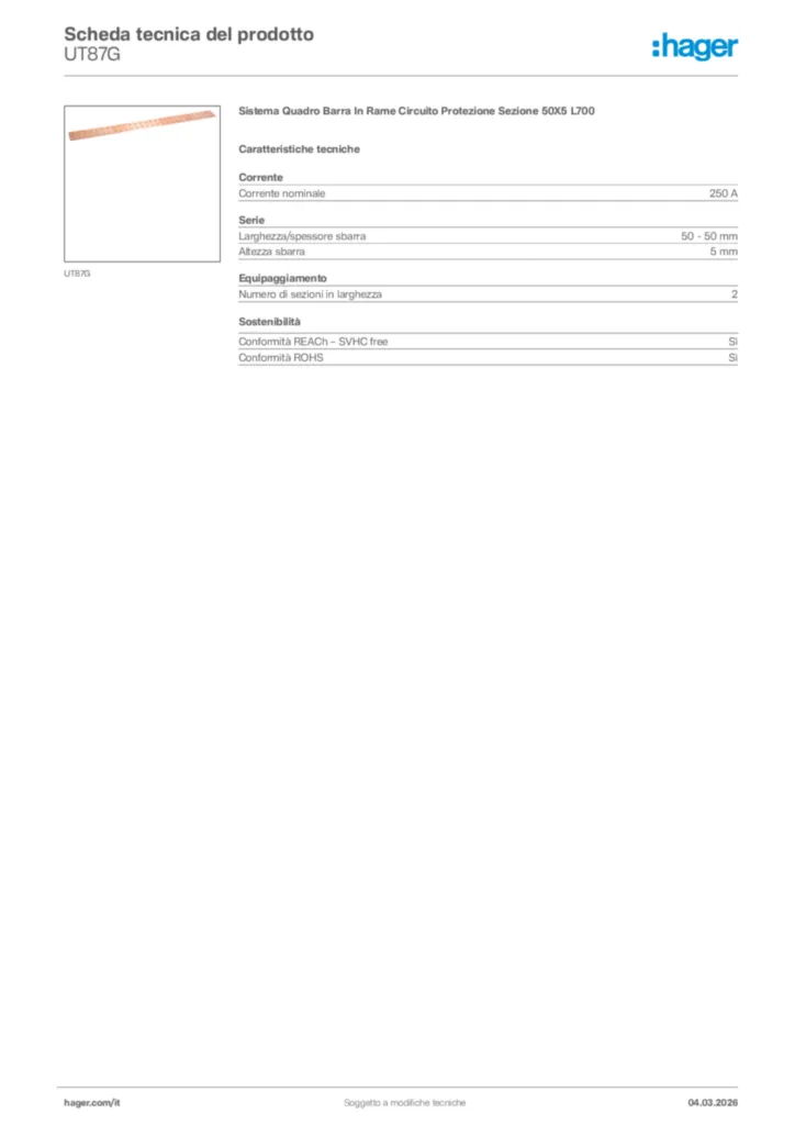 Immagine Hager Scheda tecnica del prodotto UT87G | Hager Italia