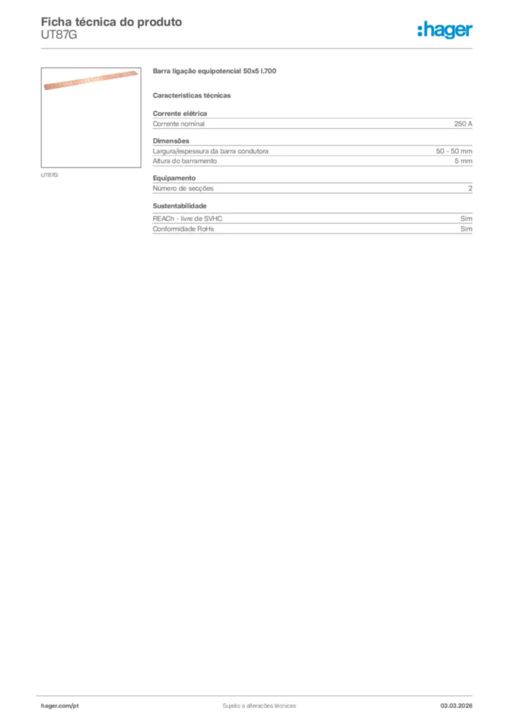 Imagem Hager Ficha técnica do produto UT87G | Hager Portugal