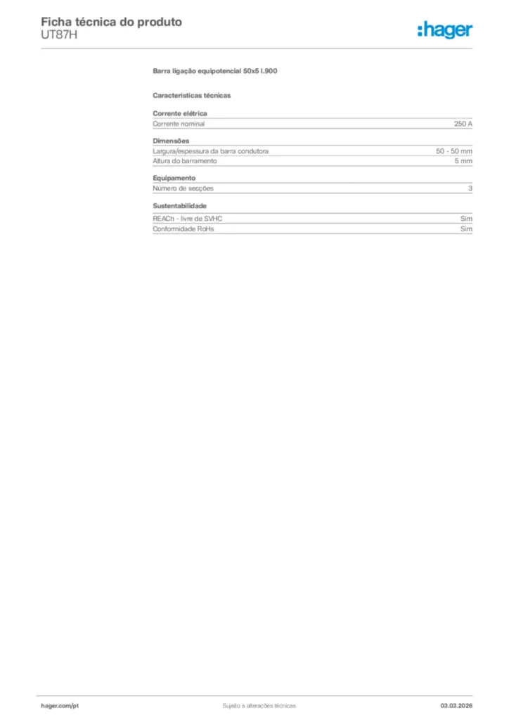 Imagem Hager Ficha técnica do produto UT87H | Hager Portugal