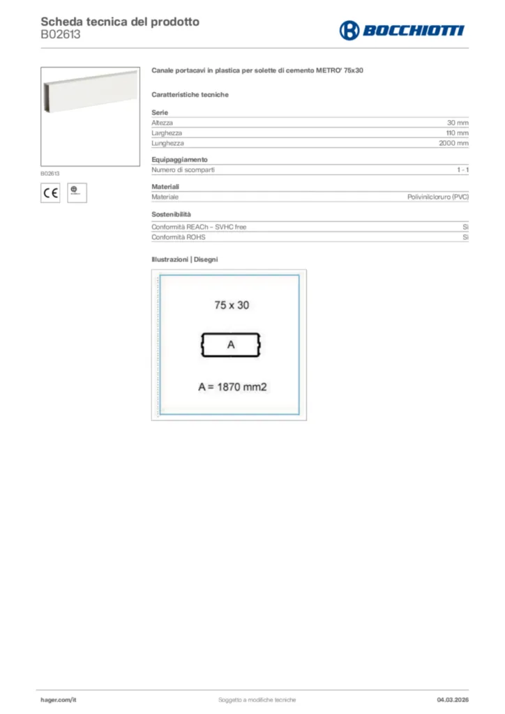 Immagine Bocchiotti Scheda tecnica del prodotto B02613 | Hager Italia