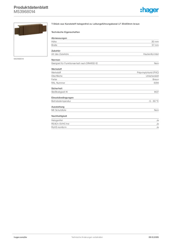Bild Hager Produktdatenblatt M53968014 | Hager Deutschland