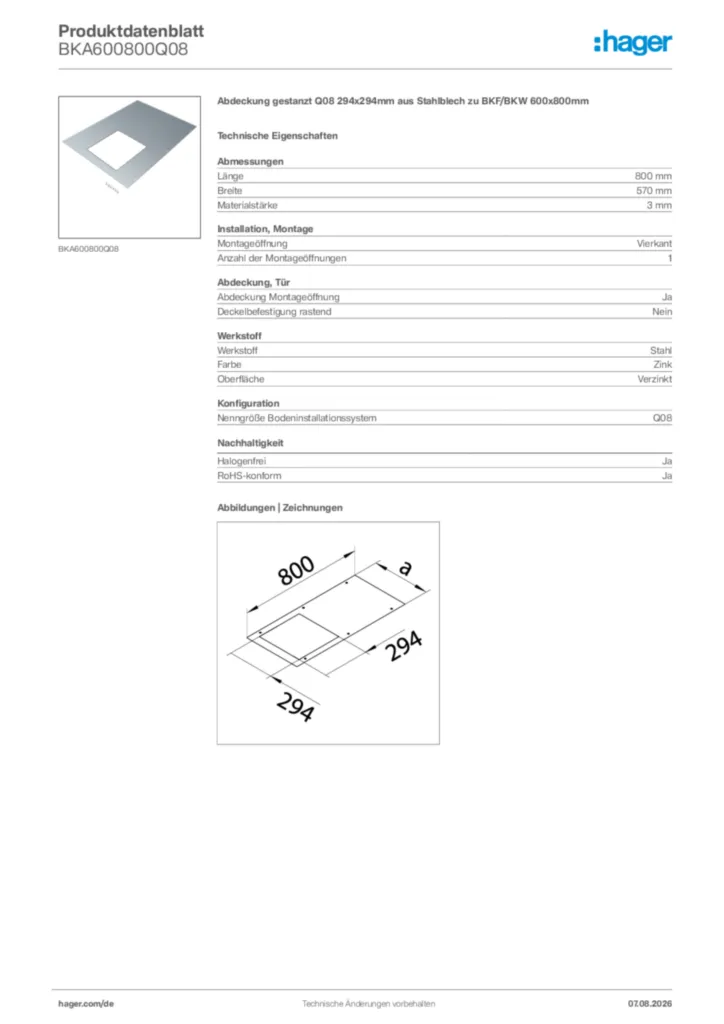 Bild Hager Produktdatenblatt BKA600800Q08 | Hager Deutschland