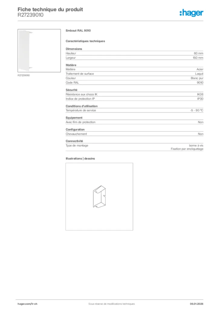 Image Hager Fiche technique du produit R27239010 | Hager Suisse