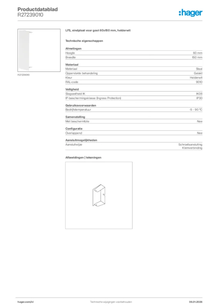 Afbeelding Hager Productdatablad R27239010 | Hager Nederland