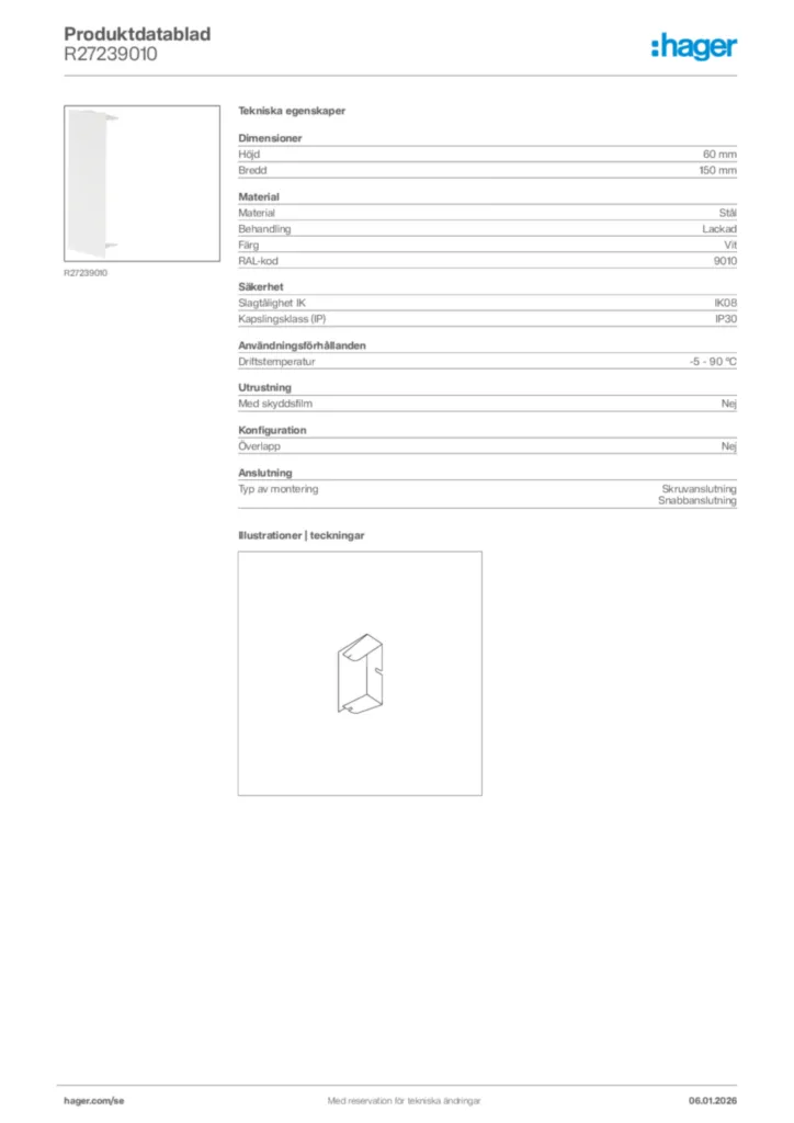 Bild Hager Produktdatablad R27239010 | Hager Sverige