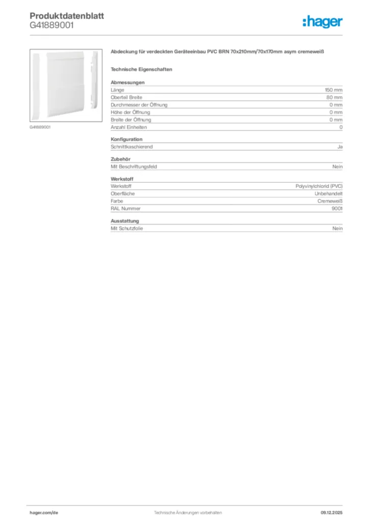 Bild Hager Produktdatenblatt G41889001 | Hager Deutschland