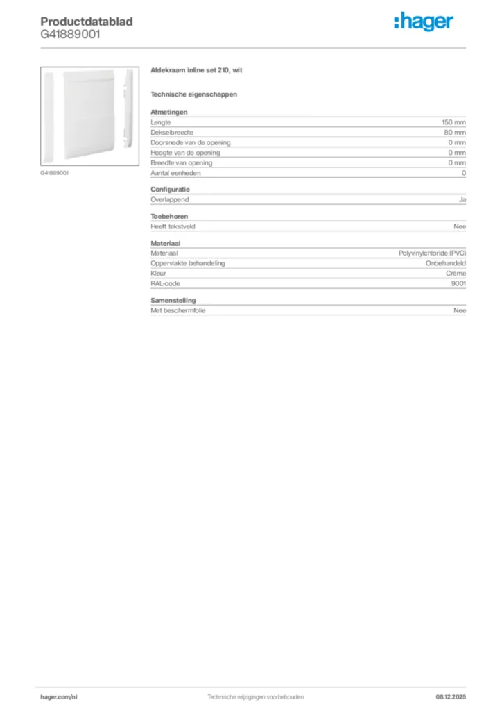 Afbeelding Hager Productdatablad G41889001 | Hager Nederland