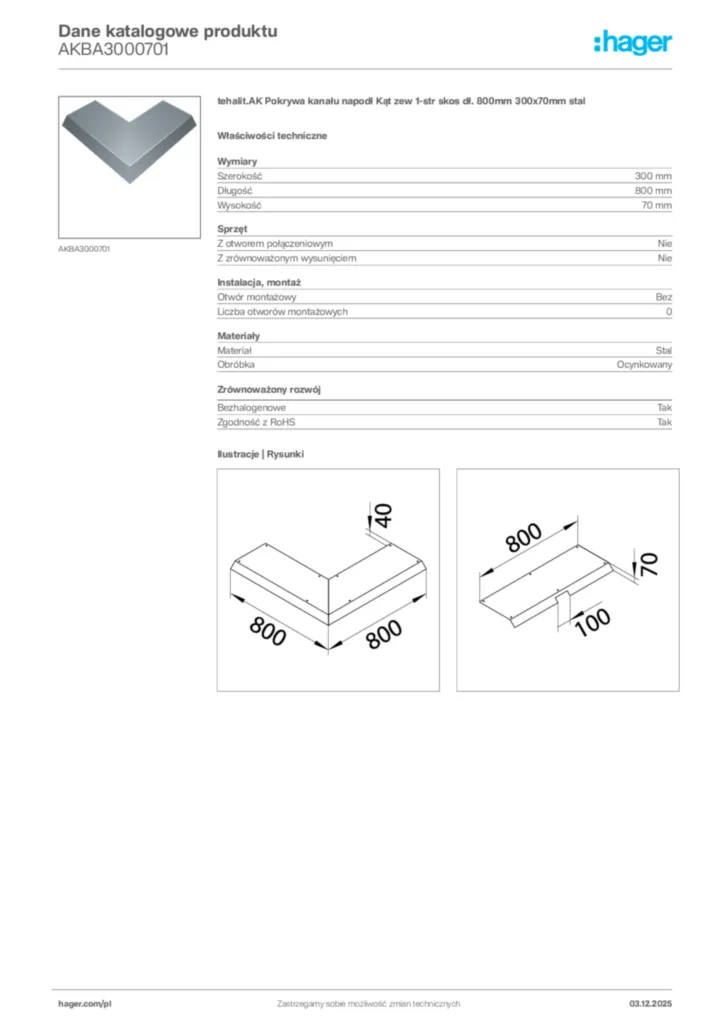 Zdjęcie Hager Dane katalogowe produktu AKBA3000701 | Hager Polska