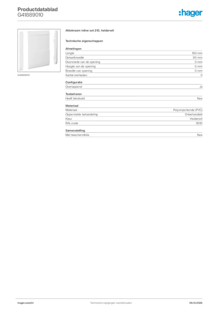 Afbeelding Hager Productdatablad G41889010 | Hager Nederland