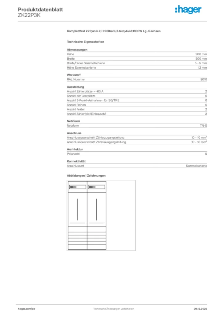 Bild Hager Produktdatenblatt ZK22P3K | Hager Deutschland