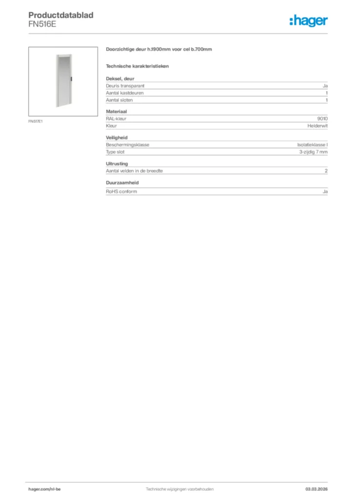 Afbeelding Hager Productdatablad FN516E | Hager Belgium