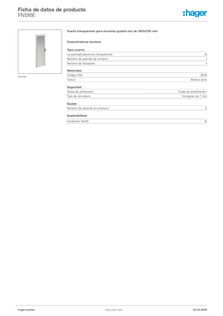 Imagen Hager Ficha de datos de producto FN516E | Hager España