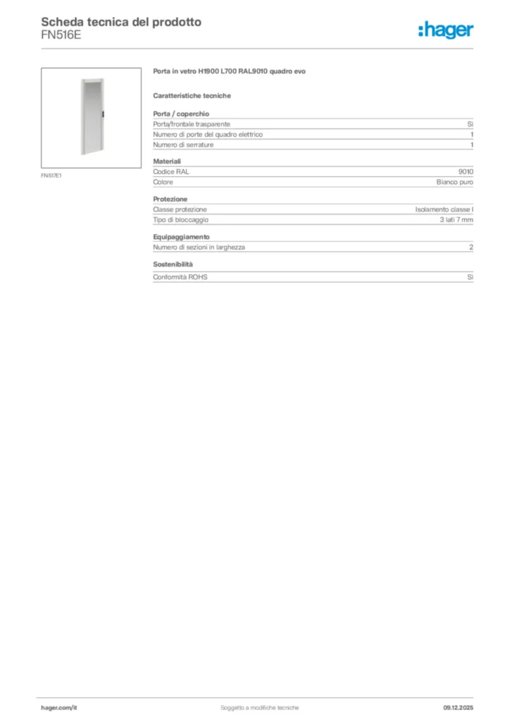 Immagine Hager Scheda tecnica del prodotto FN516E | Hager Italia