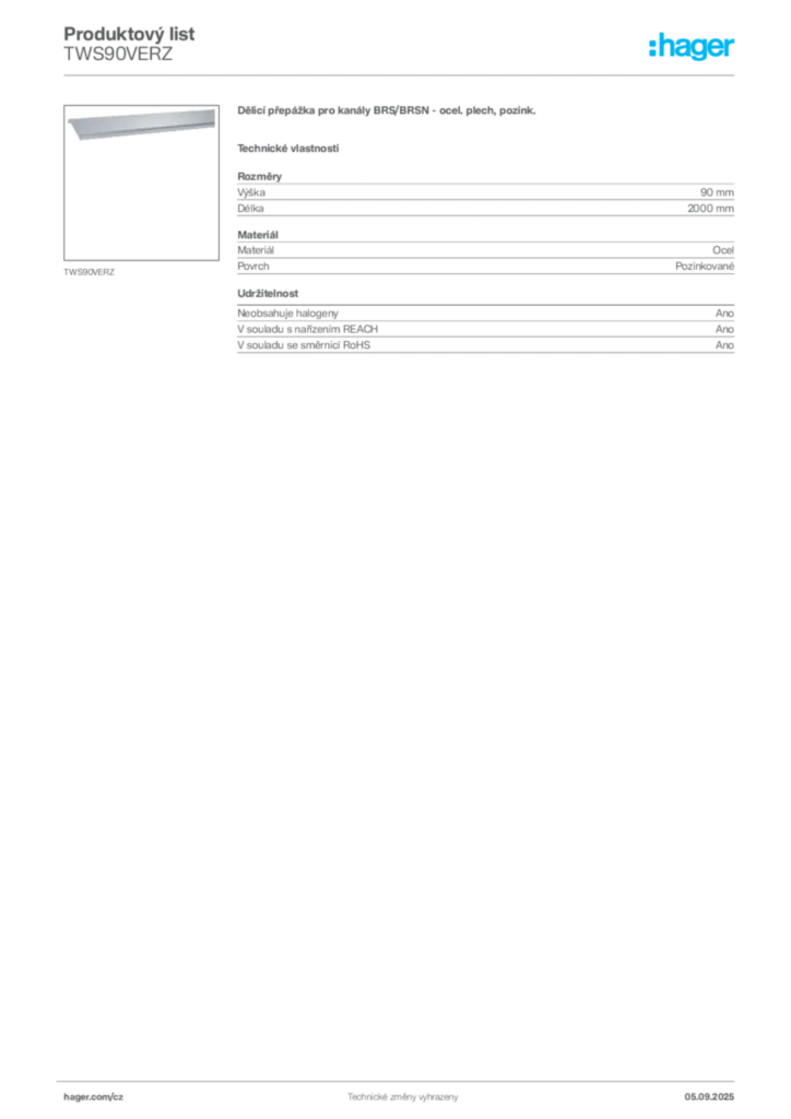 Obrázek Hager Produktový list TWS90VERZ | Hager