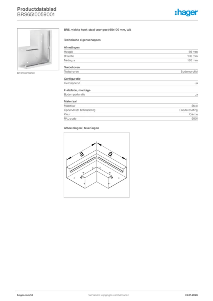 Afbeelding Hager Productdatablad BRS6510059001 | Hager Nederland
