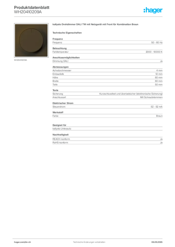 Bild Hager Produktdatenblatt WH20410209A | Hager Schweiz