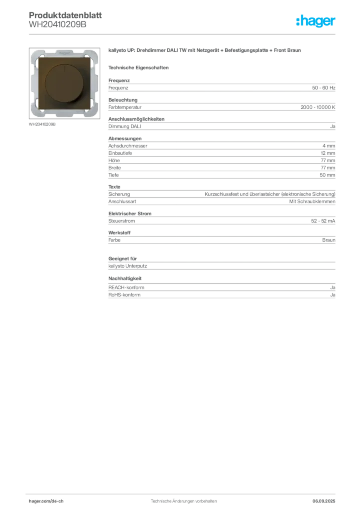 Bild Hager Produktdatenblatt WH20410209B | Hager Schweiz
