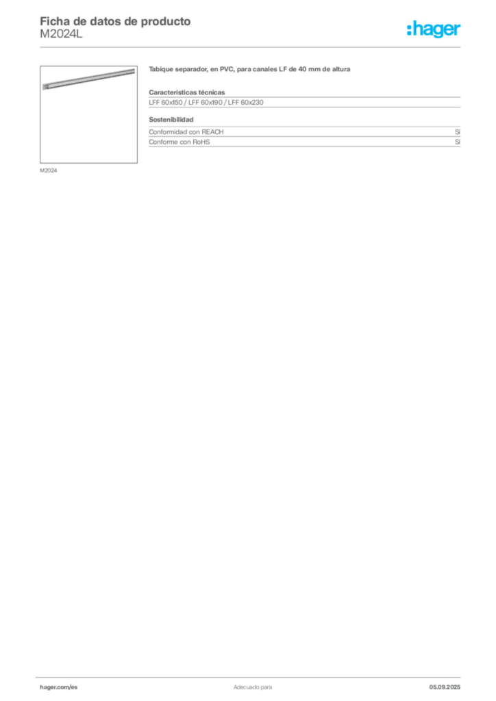 Imagen Hager Ficha de datos de producto M2024L | Hager España