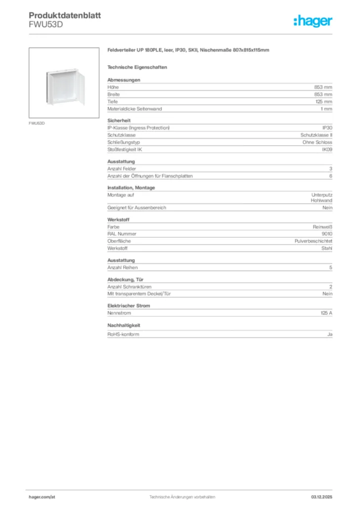 Bild Hager Produktdatenblatt FWU53D | Hager Deutschland