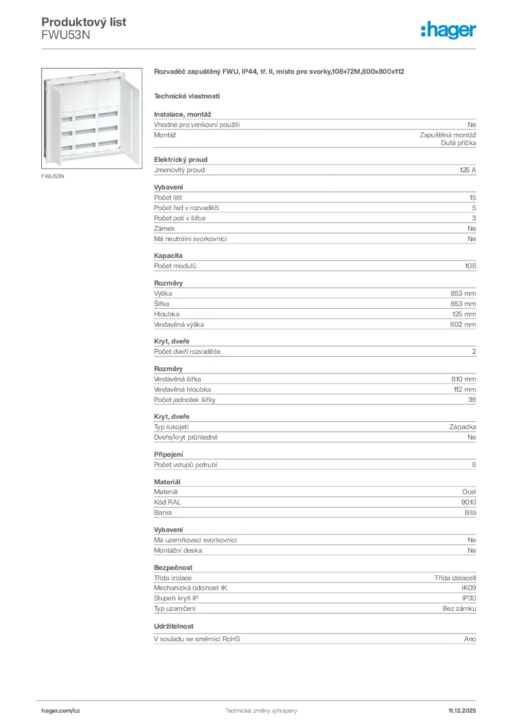Obrázek Hager Produktový list FWU53N | Hager