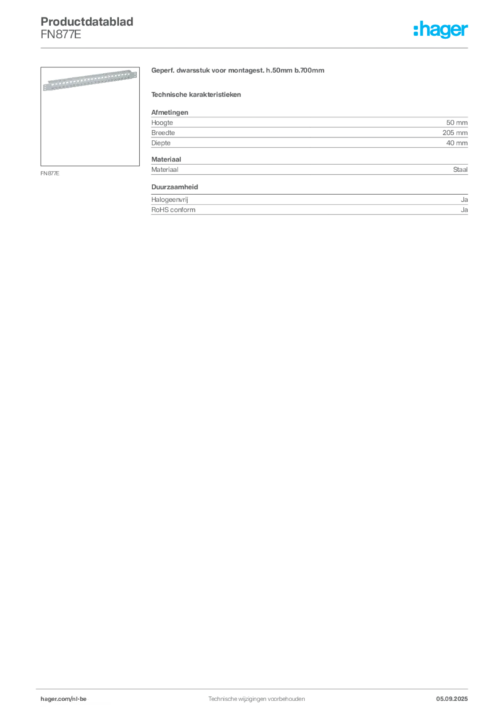 Afbeelding Hager Productdatablad FN877E | Hager Belgium