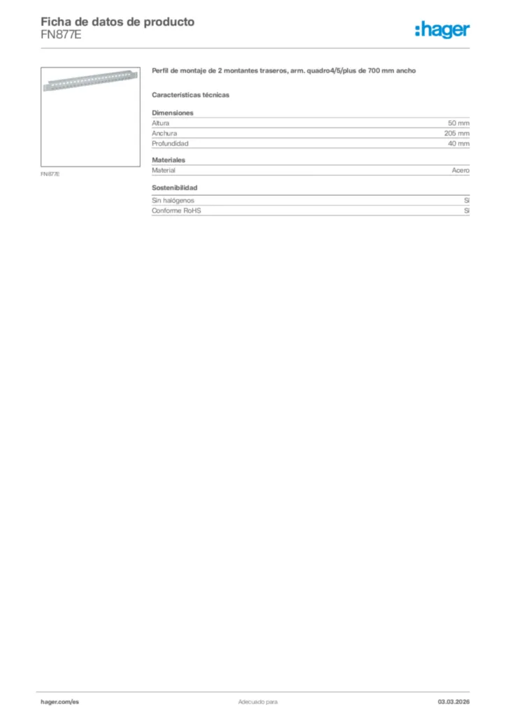 Imagen Hager Ficha de datos de producto FN877E | Hager España