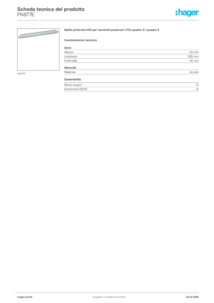 Immagine Hager Scheda tecnica del prodotto FN877E | Hager Italia