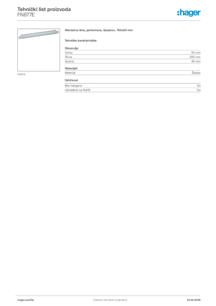 Slika Hager Tehnički list proizvoda FN877E  | Hager