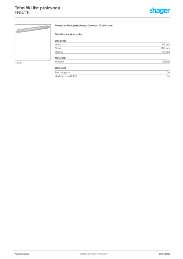 Slika Hager Product data sheet FN877E  | Hager